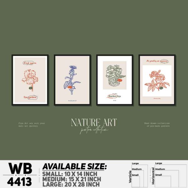 DDecorator Flower & Leaf Typography Art (Set of 4) Wall Decoration And Home Decoration PVC Wall Board And Wall Canvas - WB4413