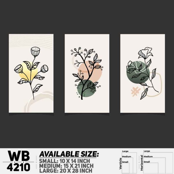 DDecorator Flower & Leaf Line Art (Set of 3) Wall Decoration And Home Decoration PVC Wall Board And Wall Canvas - WB4210