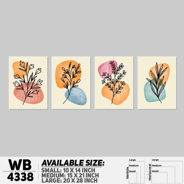 DDecorator Flower & Leaf Abstract Art (Set of 4) Wall Decoration And Home Decoration PVC Wall Board And Wall Canvas - WB4338