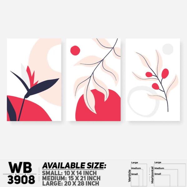 DDecorator Flower And Leaf ArtWork (Set of 3) Wall Decoration And Home Decoration PVC Wall Board And Wall Canvas - WB3908