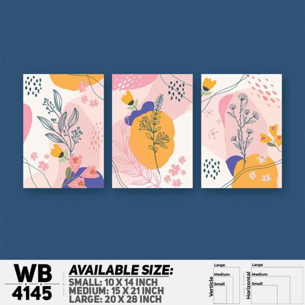 DDecorator Flower & Leaf Abstract Art (Set of 3) Wall Decoration And Home Decoration PVC Wall Board And Wall Canvas - WB4145