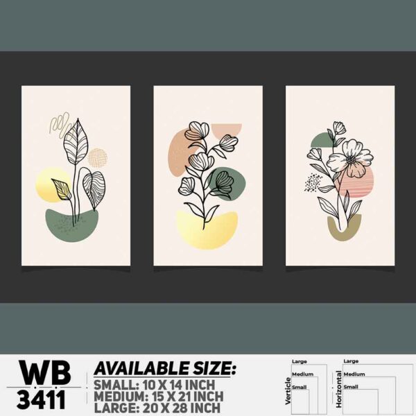 DDecorator Flower And Leaf ArtWork (Set of 3) Wall Decoration And Home Decoration PVC Wall Board And Wall Canvas - WB3411