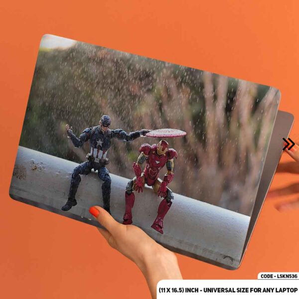 Captaine America Save Iron Man Out  Of  Rain Matte Finished Removable Waterproof Laptop Sticker & Laptop Skin (Including FREE Accessories) - LSKN536 - DDecorator