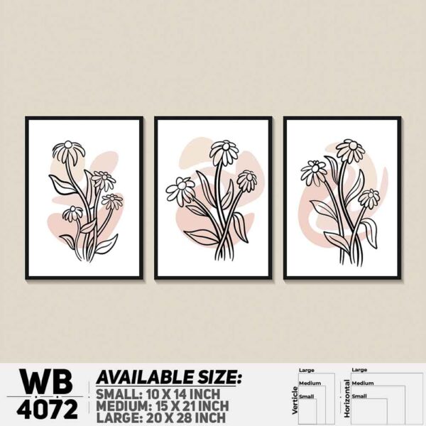 DDecorator Flower & Leaf Abstract Art (Set of 3) Wall Decoration And Home Decoration PVC Wall Board And Wall Canvas - WB4072
