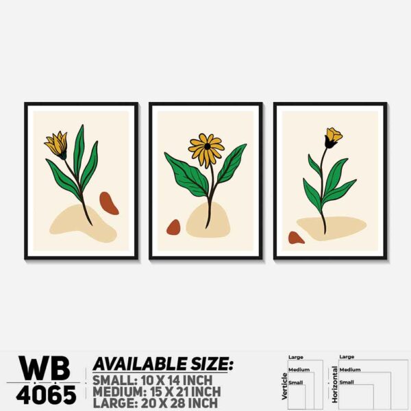 DDecorator Flower & Leaf Abstract Art (Set of 3) Wall Decoration And Home Decoration PVC Wall Board And Wall Canvas - WB4065