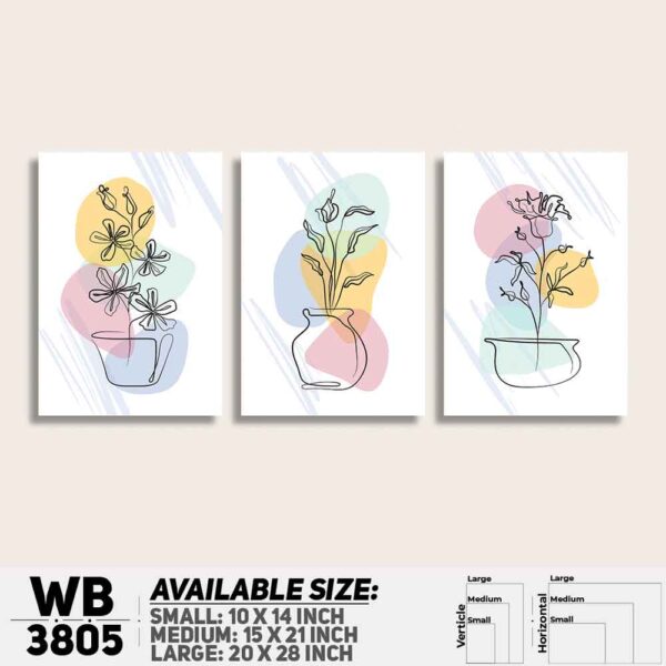 DDecorator Flower And Leaf ArtWork (Set of 3) Wall Decoration And Home Decoration PVC Wall Board And Wall Canvas - WB3805