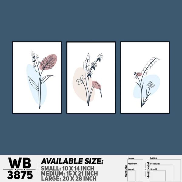 DDecorator Flower And Leaf ArtWork (Set of 3) Wall Decoration And Home Decoration PVC Wall Board And Wall Canvas - WB3875