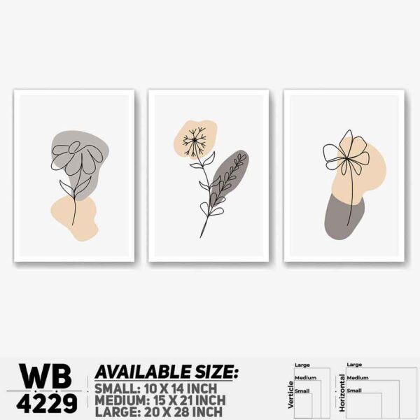 DDecorator Flower & Leaf Abstract Art (Set of 3) Wall Decoration And Home Decoration PVC Wall Board And Wall Canvas - WB4229