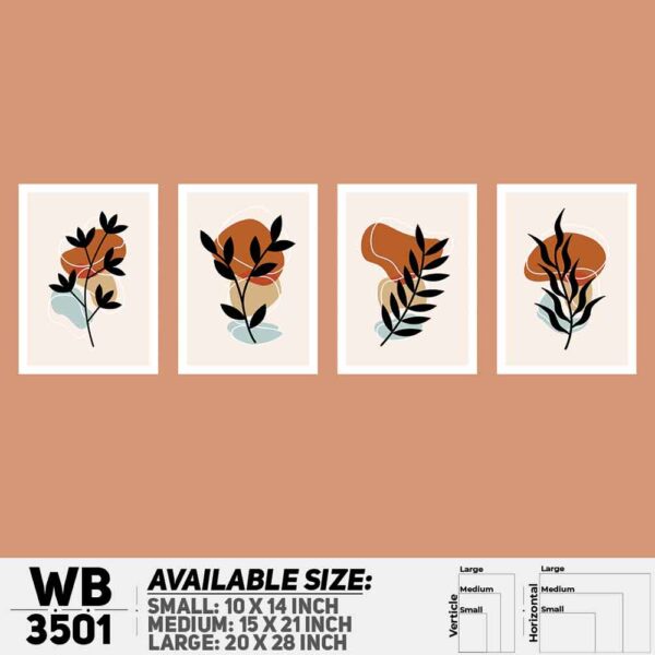DDecorator Flower And Leaf ArtWork (Set of 4) Wall Decoration And Home Decoration PVC Wall Board And Wall Canvas - WB3501