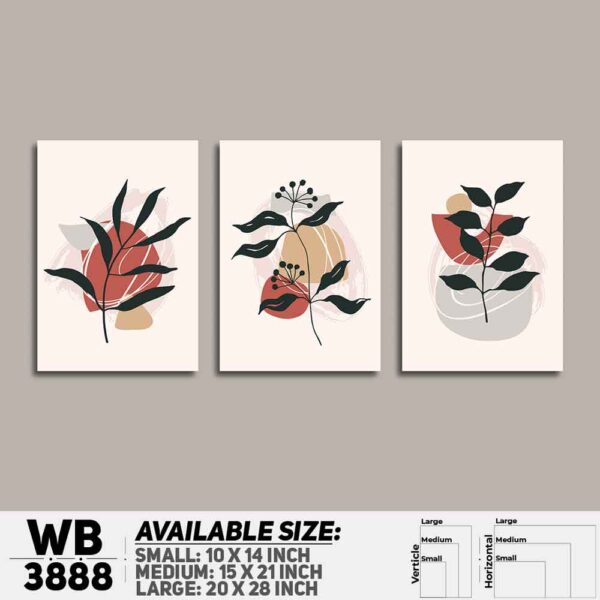 DDecorator Flower And Leaf ArtWork (Set of 3) Wall Decoration And Home Decoration PVC Wall Board And Wall Canvas - WB3888