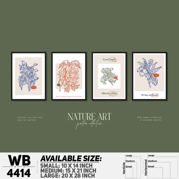 DDecorator Flower & Leaf Typography Art (Set of 4) Wall Decoration And Home Decoration PVC Wall Board And Wall Canvas - WB4414