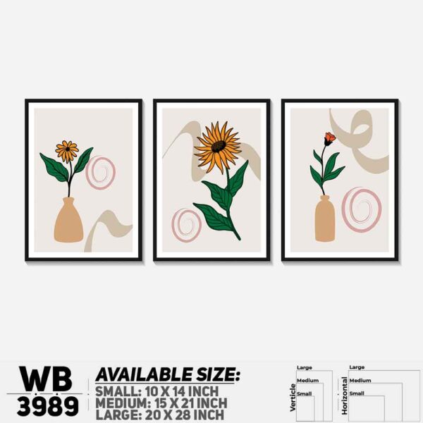 DDecorator Leaf Flower With Vase (Set of 3) Wall Decoration And Home Decoration PVC Wall Board And Wall Canvas - WB3989