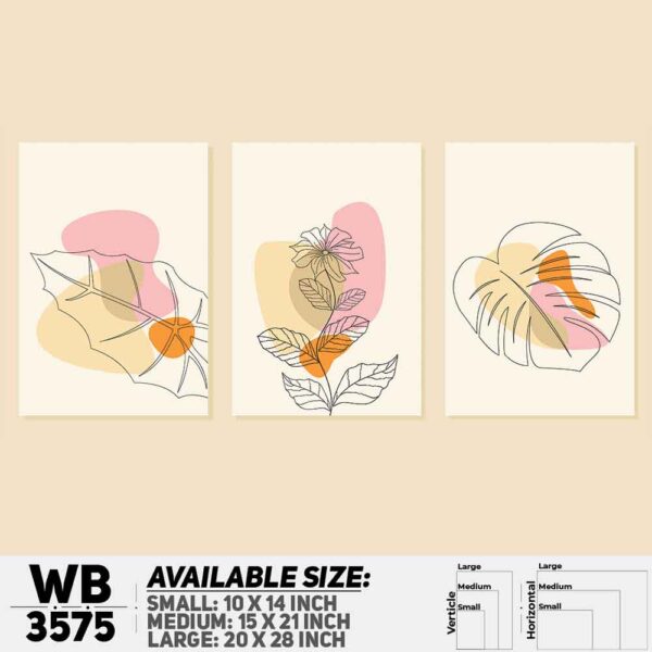 DDecorator Flower And Leaf Line Art ArtWork (Set of 3) Wall Decoration And Home Decoration PVC Wall Board And Wall Canvas - WB3575