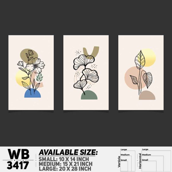 DDecorator Flower And Leaf ArtWork (Set of 3) Wall Decoration And Home Decoration PVC Wall Board And Wall Canvas - WB3417