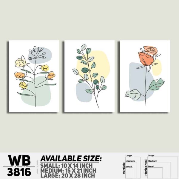DDecorator Flower And Leaf ArtWork (Set of 3) Wall Decoration And Home Decoration PVC Wall Board And Wall Canvas - WB3816