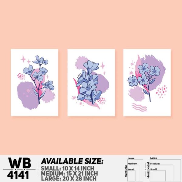 DDecorator Flower & Leaf Abstract Art (Set of 3) Wall Decoration And Home Decoration PVC Wall Board And Wall Canvas - WB4141