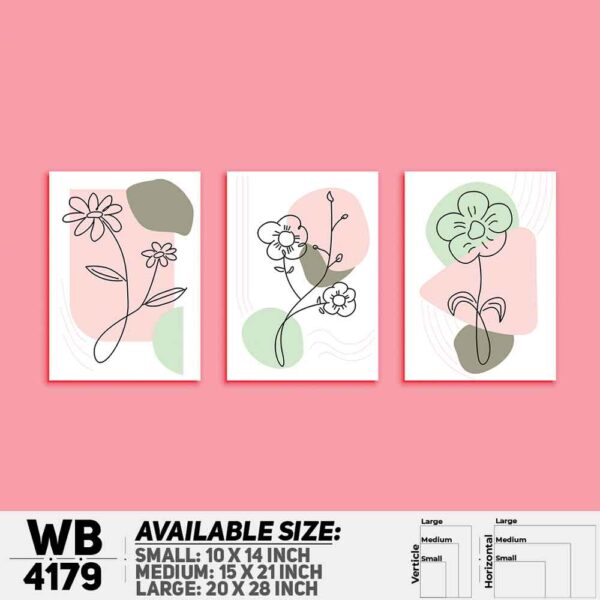 DDecorator Flower & Leaf Abstract Art (Set of 3) Wall Decoration And Home Decoration PVC Wall Board And Wall Canvas - WB4179