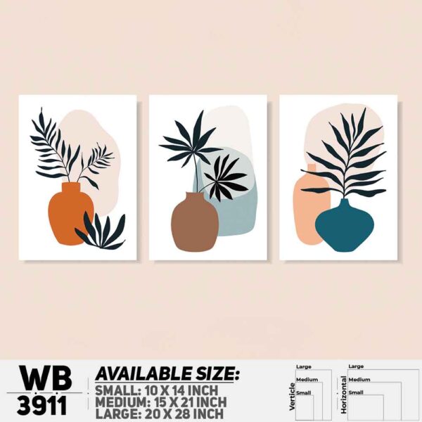 DDecorator Flower And Leaf ArtWork (Set of 3) Wall Decoration And Home Decoration PVC Wall Board And Wall Canvas - WB3911