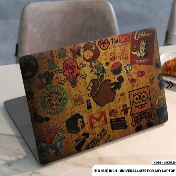 Wooden Texture With Social Media Matte Finished Removable Waterproof Laptop Sticker & Laptop Skin (Including FREE Accessories) - LSKN720 - DDecorator