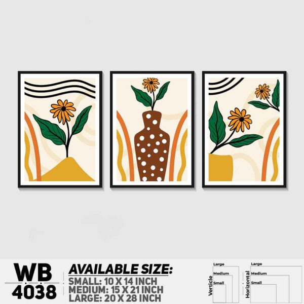 DDecorator Flower & Leaf With Vase (Set of 3) Wall Decoration And Home Decoration PVC Wall Board And Wall Canvas - WB4038