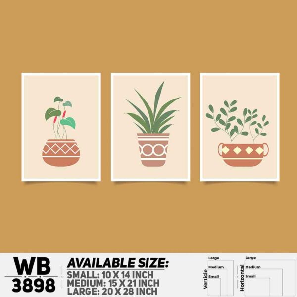 DDecorator Flower And Leaf ArtWork (Set of 3) Wall Decoration And Home Decoration PVC Wall Board And Wall Canvas - WB3898