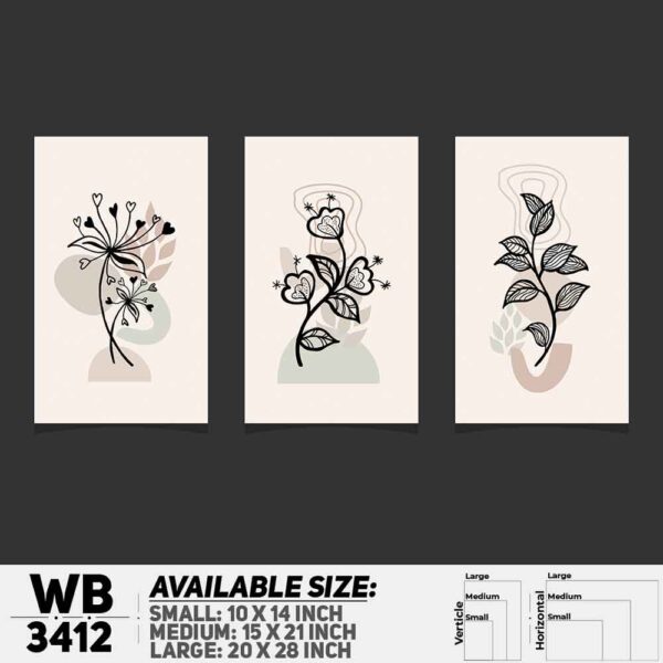 DDecorator Flower And Leaf ArtWork (Set of 3) Wall Decoration And Home Decoration PVC Wall Board And Wall Canvas - WB3412