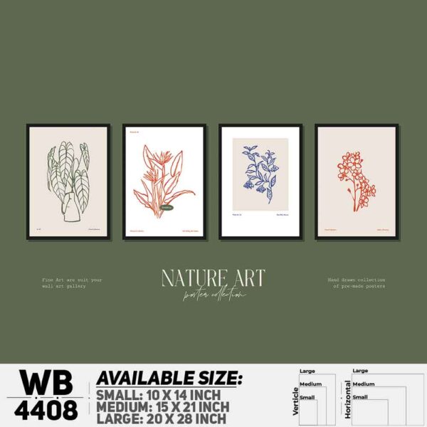 DDecorator Flower & Leaf Typography Art (Set of 4) Wall Decoration And Home Decoration PVC Wall Board And Wall Canvas - WB4408