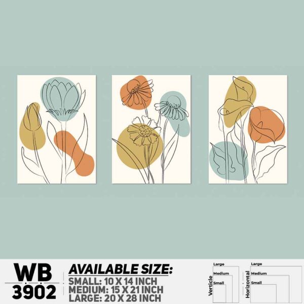 DDecorator Flower And Leaf ArtWork (Set of 3) Wall Decoration And Home Decoration PVC Wall Board And Wall Canvas - WB3902