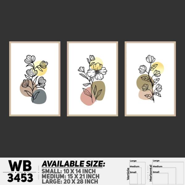 DDecorator Flower And Leaf ArtWork (Set of 3) Wall Decoration And Home Decoration PVC Wall Board And Wall Canvas - WB3453