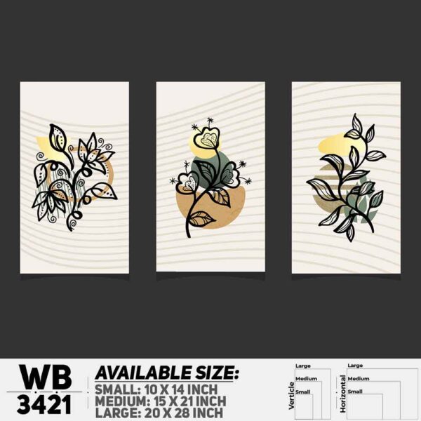DDecorator Flower And Leaf ArtWork (Set of 3) Wall Decoration And Home Decoration PVC Wall Board And Wall Canvas - WB3421