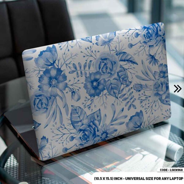 Blue Flower Pattern Floral Design Matte Finished Removable Waterproof Laptop Sticker & Laptop Skin (Including FREE Accessories) - LSKN968 - DDecorator