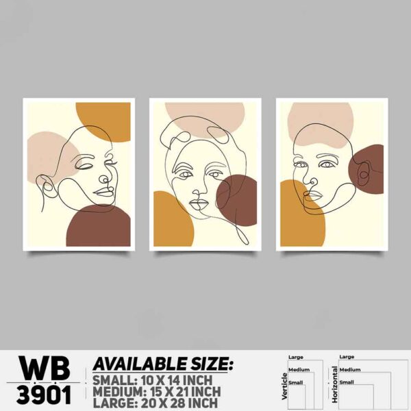 DDecorator Potrait Line Art (Set of 3) Wall Decoration And Home Decoration PVC Wall Board And Wall Canvas - WB3901