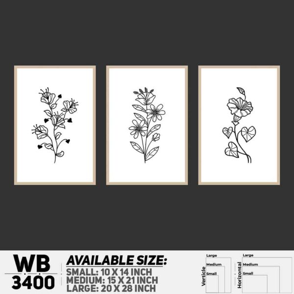 DDecorator Flower And Leaf ArtWork (Set of 3) Wall Decoration And Home Decoration PVC Wall Board And Wall Canvas - WB3400
