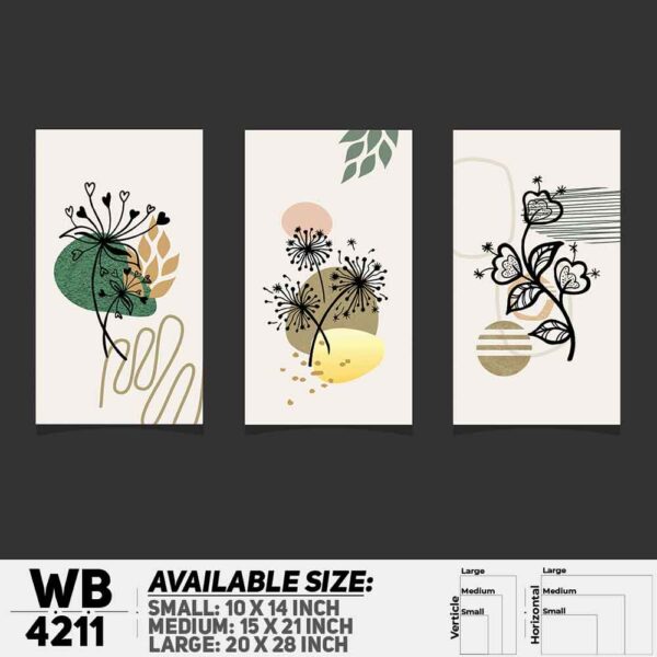 DDecorator Flower & Leaf Line Art (Set of 3) Wall Decoration And Home Decoration PVC Wall Board And Wall Canvas - WB4211