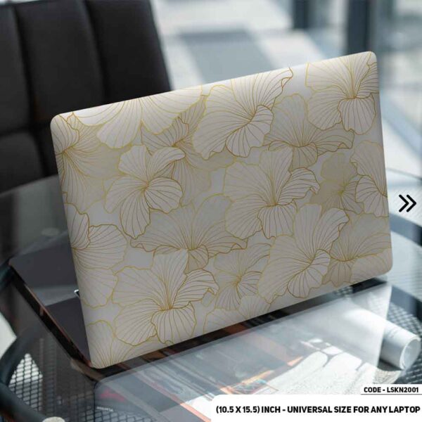 Golden Flower Pattern Floral Design Matte Finished Removable Waterproof Laptop Sticker & Laptop Skin (Including FREE Accessories) - LSKN2001 - DDecorator