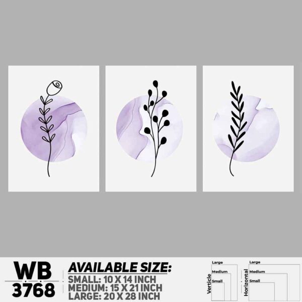DDecorator Flower And Leaf ArtWork (Set of 3) Wall Decoration And Home Decoration PVC Wall Board And Wall Canvas - WB3768