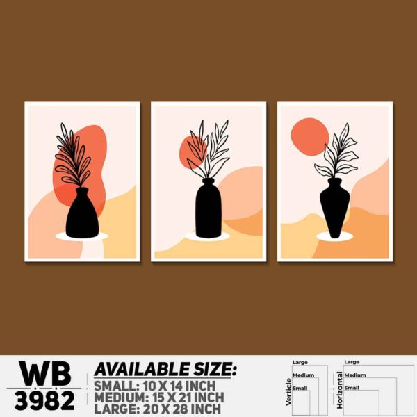 DDecorator Leaf Flower With Vase (Set of 3) Wall Decoration And Home Decoration PVC Wall Board And Wall Canvas - WB3982