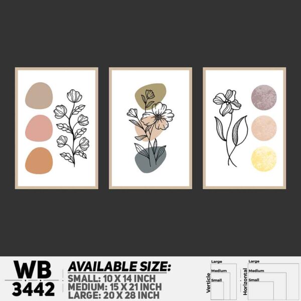 DDecorator Flower And Leaf ArtWork (Set of 3) Wall Decoration And Home Decoration PVC Wall Board And Wall Canvas - WB3442
