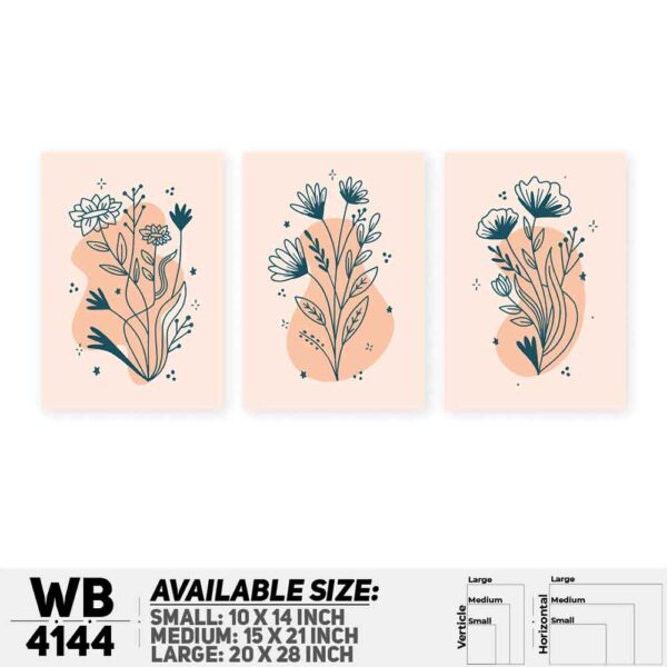 DDecorator Flower & Leaf Abstract Art (Set of 3) Wall Decoration And Home Decoration PVC Wall Board And Wall Canvas - WB4144