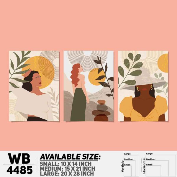 DDecorator Portrait Style Girl With Leaf & Horizon (Set of 3) Wall Decoration And Home Decoration PVC Wall Board And Wall Canvas - WB4485