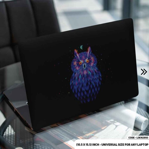 Neon Owl In Black Background Matte Finished Removable Waterproof Laptop Sticker & Laptop Skin (Including FREE Accessories) - LSKN2893 - DDecorator