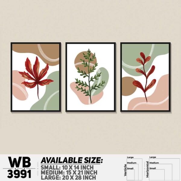 DDecorator Painted Leaf Design Art (Set of 3) Wall Decoration And Home Decoration PVC Wall Board And Wall Canvas - WB3991