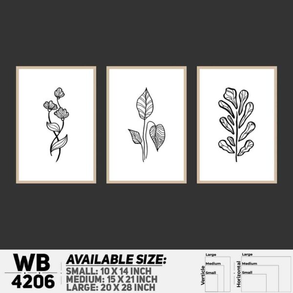 DDecorator Flower & Leaf Line Art (Set of 3) Wall Decoration And Home Decoration PVC Wall Board And Wall Canvas - WB4206