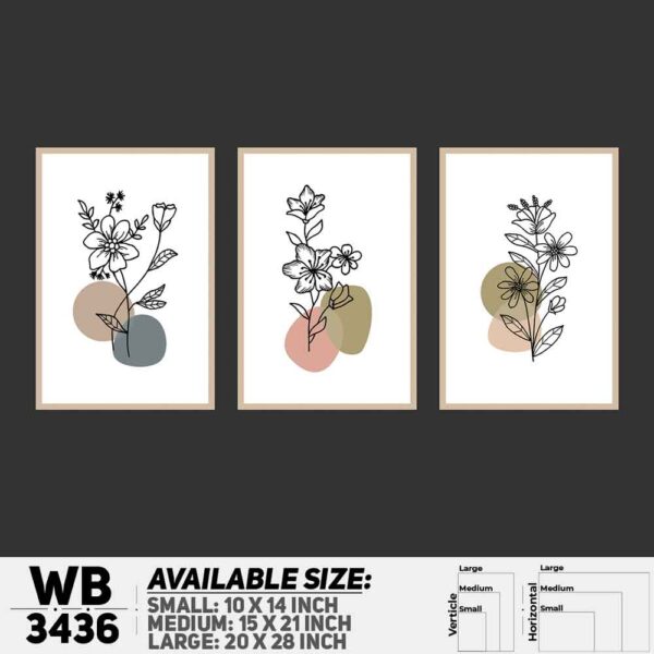 DDecorator Flower And Leaf ArtWork (Set of 3) Wall Decoration And Home Decoration PVC Wall Board And Wall Canvas - WB3436