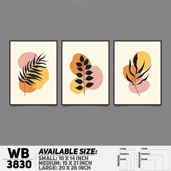 DDecorator Flower And Leaf ArtWork (Set of 3) Wall Decoration And Home Decoration PVC Wall Board And Wall Canvas - WB3830