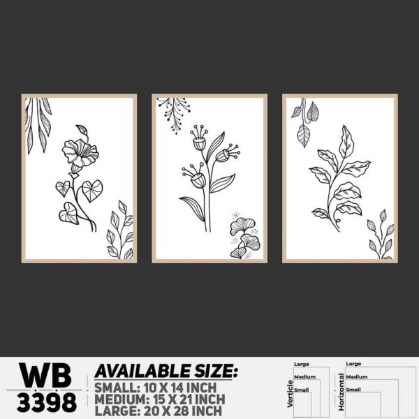 DDecorator Flower And Leaf ArtWork (Set of 3) Wall Decoration And Home Decoration PVC Wall Board And Wall Canvas - WB3398