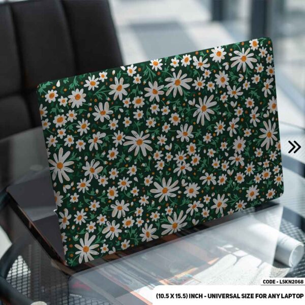 Flower Pattern Floral Design White Matte Finished Removable Waterproof Laptop Sticker & Laptop Skin (Including FREE Accessories) - LSKN2068 - DDecorator