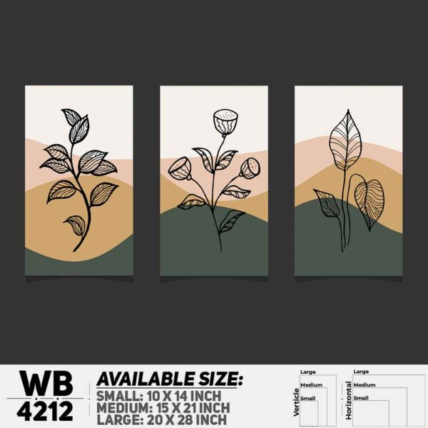 DDecorator Flower & Leaf Line Art (Set of 3) Wall Decoration And Home Decoration PVC Wall Board And Wall Canvas - WB4212