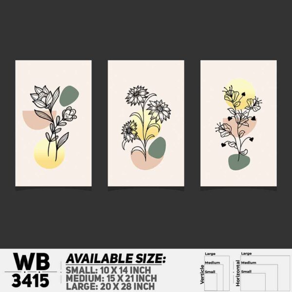 DDecorator Flower And Leaf ArtWork (Set of 3) Wall Decoration And Home Decoration PVC Wall Board And Wall Canvas - WB3415