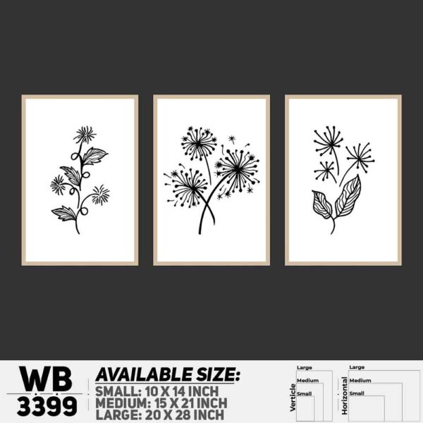 DDecorator Flower And Leaf ArtWork (Set of 3) Wall Decoration And Home Decoration PVC Wall Board And Wall Canvas - WB3399